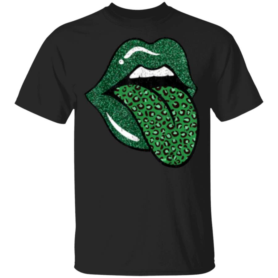 Green Lips Leopard Tongue Irish Ireland St Patricks Day T-Shirt