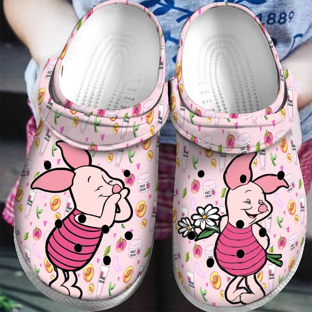 Piglet Winnie The Pooh Rubber Crocs Crocband Clogs, Comfy Footwear