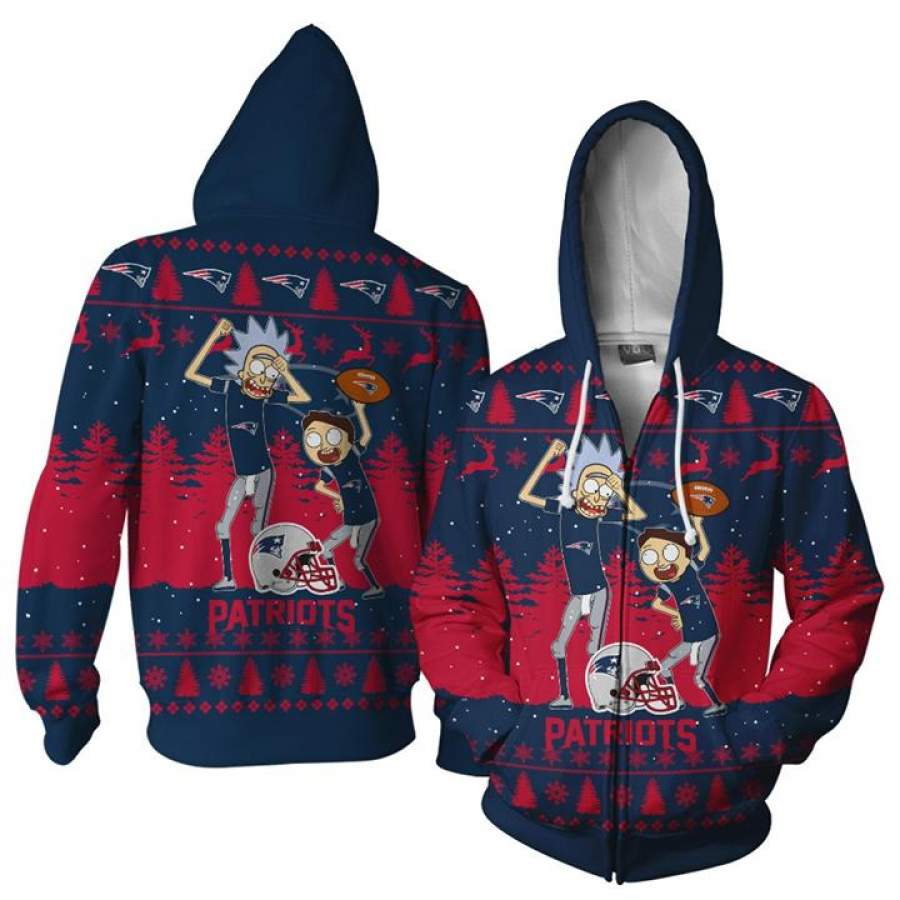 New England Patriots Rick And Morty Dance Ugly Christmas Hoodie Unisex 3D All Over Print