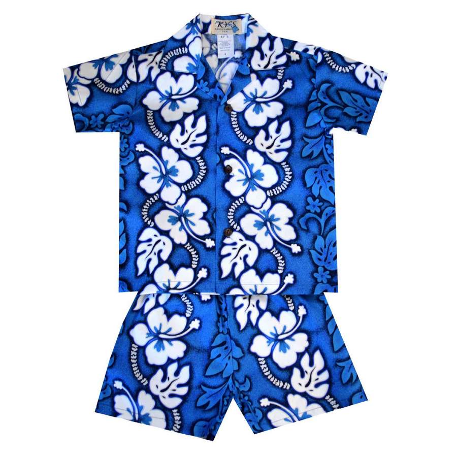 White Hibiscus Panel Blue Hawaii Shirt And Shorts Ha59434