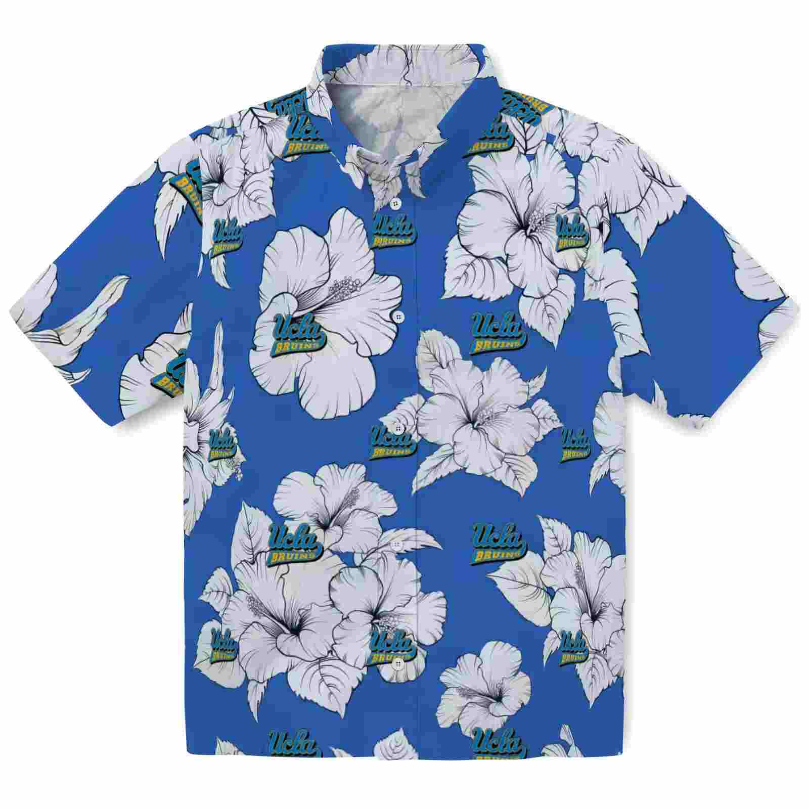Ucla Bruins Hibiscus Blooms Blue White Hawaiian Shirt