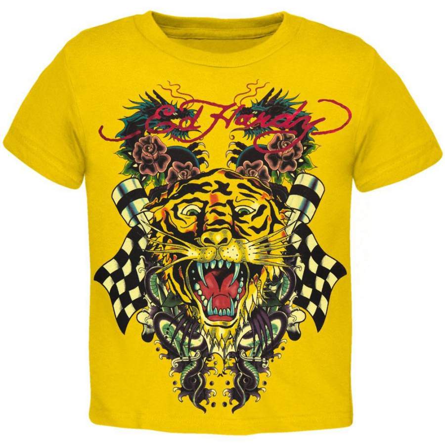 Ed Hardy – Tiger and Dragon Roar Yellow Youth T-Shirt