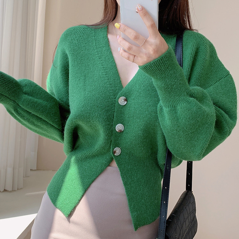 Circyy Knitted Cardigan Women Sweater Spring and Autumn 2022 New Korean Casual Fashion Vintage V Neck Green Warm Coat alx