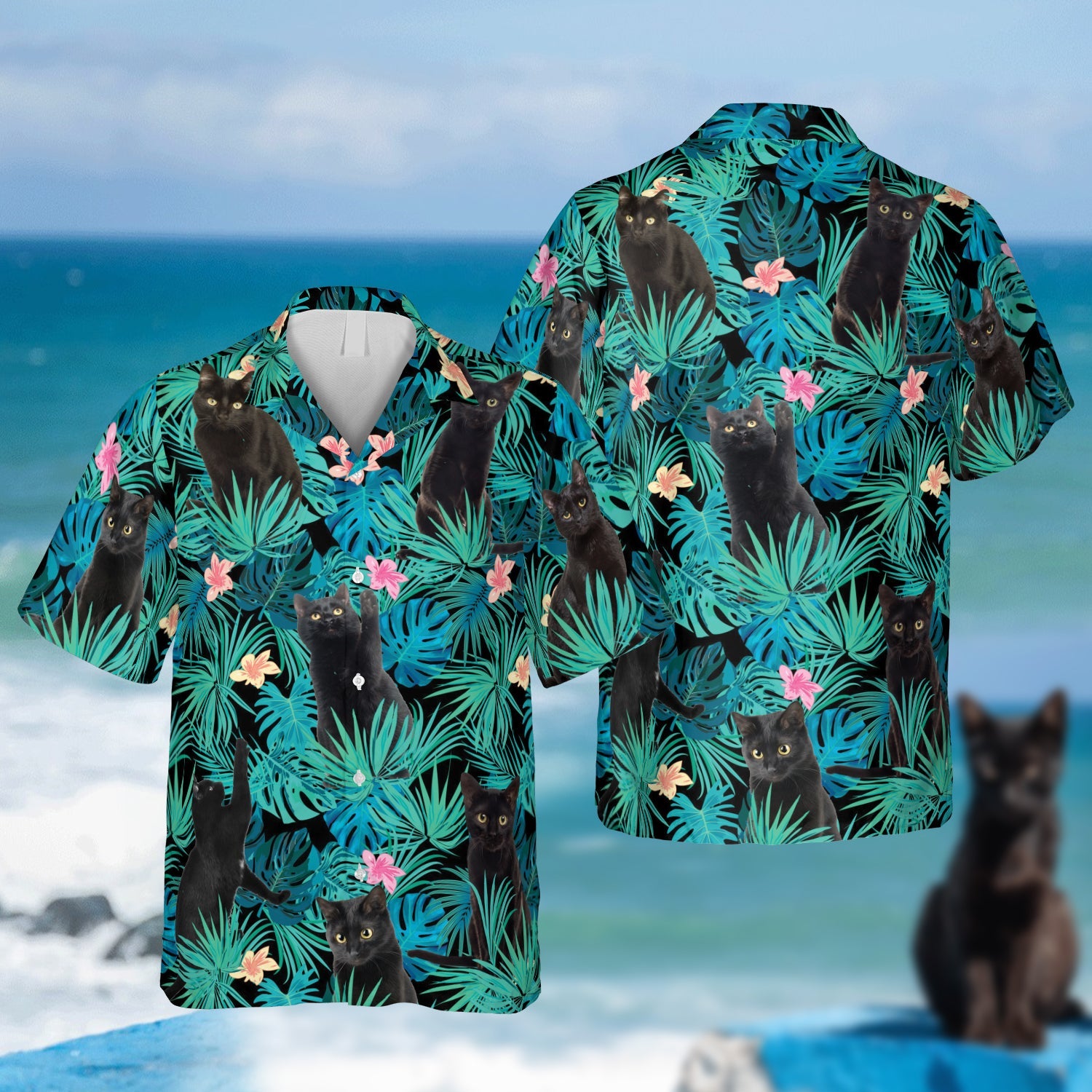 Tropical Plants Black Cats Hawaiian Kahala Shirts For Cat Lovers Ha82378