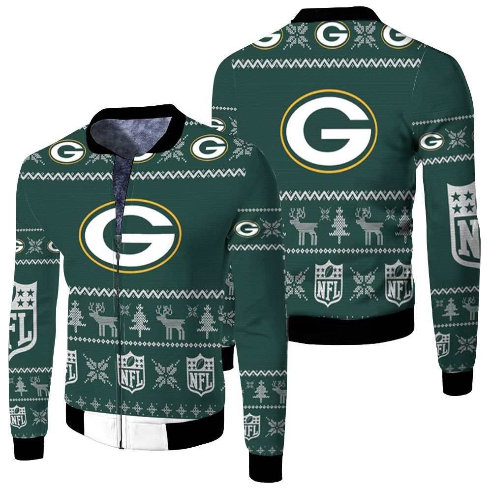 Green Bay Packers Ugly Sweatshirt Christmas 3D Fleece Bomber Jacket