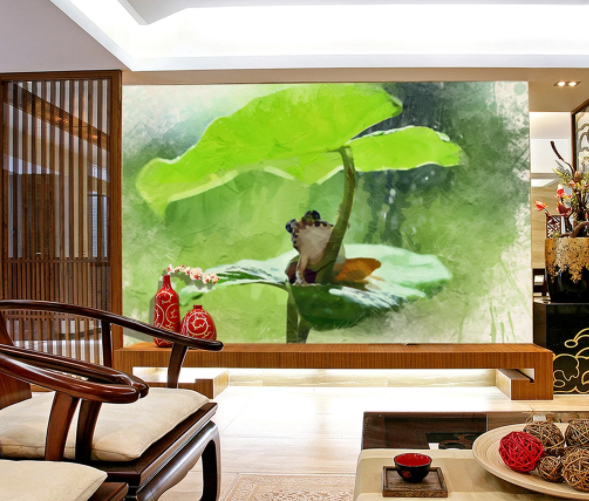 3D Watercolor Animal Frog Lotus Leaf Wall Mural Wallpaper Lqh 15