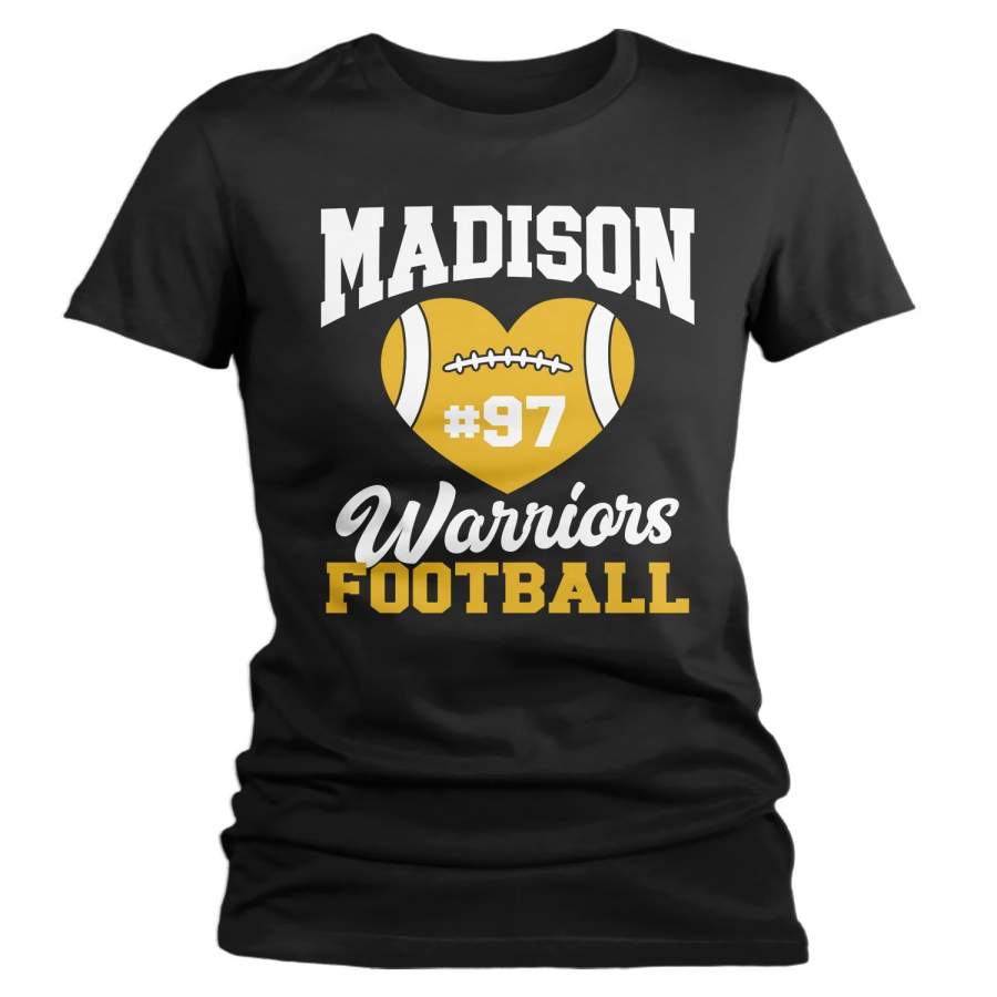 Women’s Personalized Football Mom T Shirt Custom Football Shirts Heart Football T Shirt Personalized Team Shirts