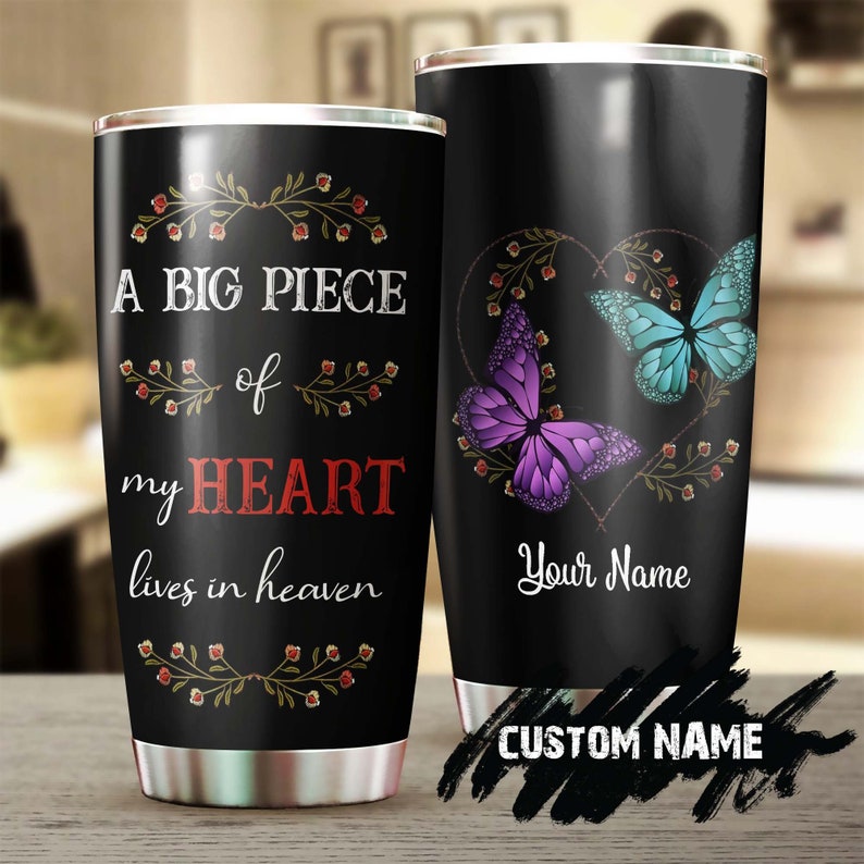 Jewelry Butterfly Big Piece Of My Heart Lives In Heaven Personalized Tumbler-Memorial Gift Christmas Gift For Butterfly Lover For Her