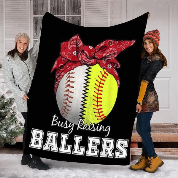 Busy Raising Ballers  –  Gift Ideas For Daughter Home Decor Gift For Family – Sherpa Blanket Fleece Blanket