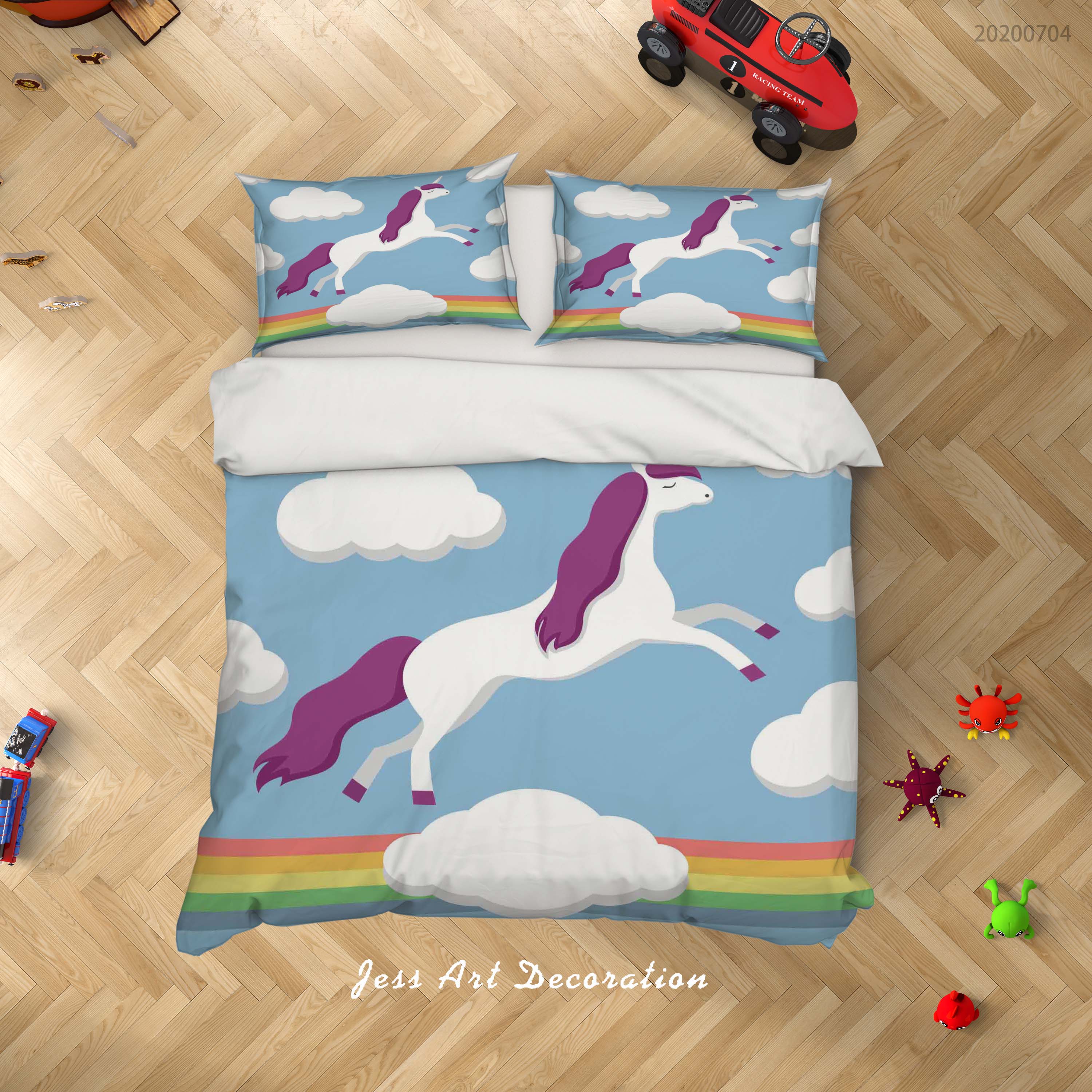 3D Blue Unicorn Rainbow Clouds Quilt Cover Set Bedding Set Duvet Cover Pillowcases Sf1