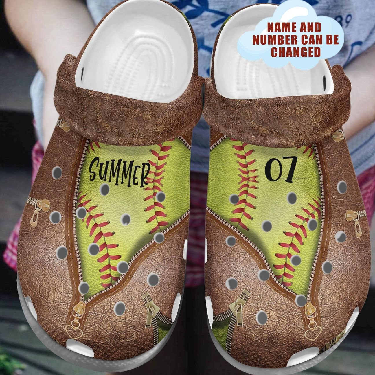 Softball Personalize Clog, Custom Name, Text, Fashion Style For Women, Men, Kid, Print 3D Whitesole Softball Leather