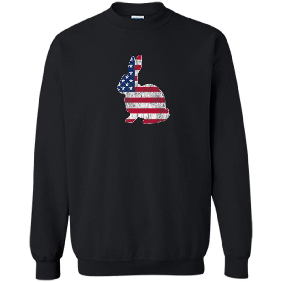 Bunny Rabbit American Flag Easter T-Shirt Printed Crewneck Pullover Sweatshirt 8 oz