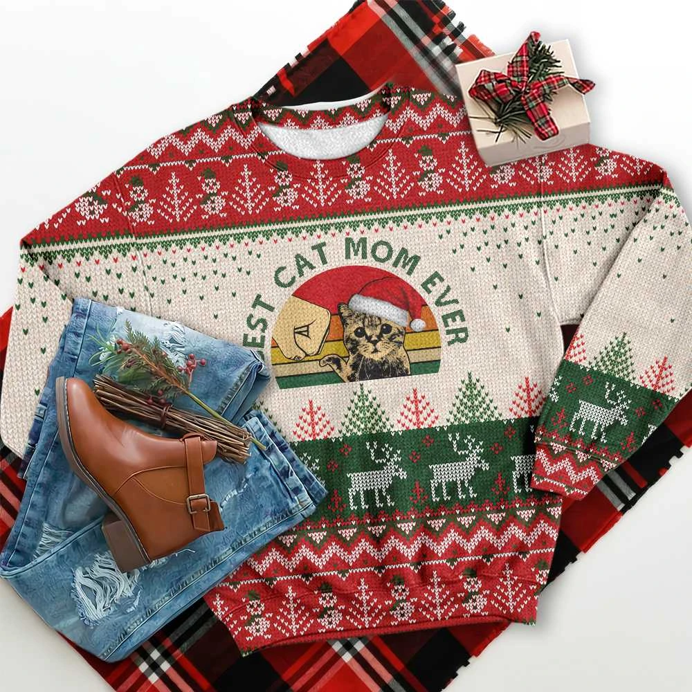 Best Cat Mom Ever Ugly Christmas Sweater | Unisex | Adult | Us3150