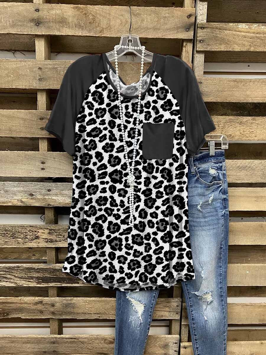 Women’S Leopard Cotton Casual Crew Neck Shirt & Top