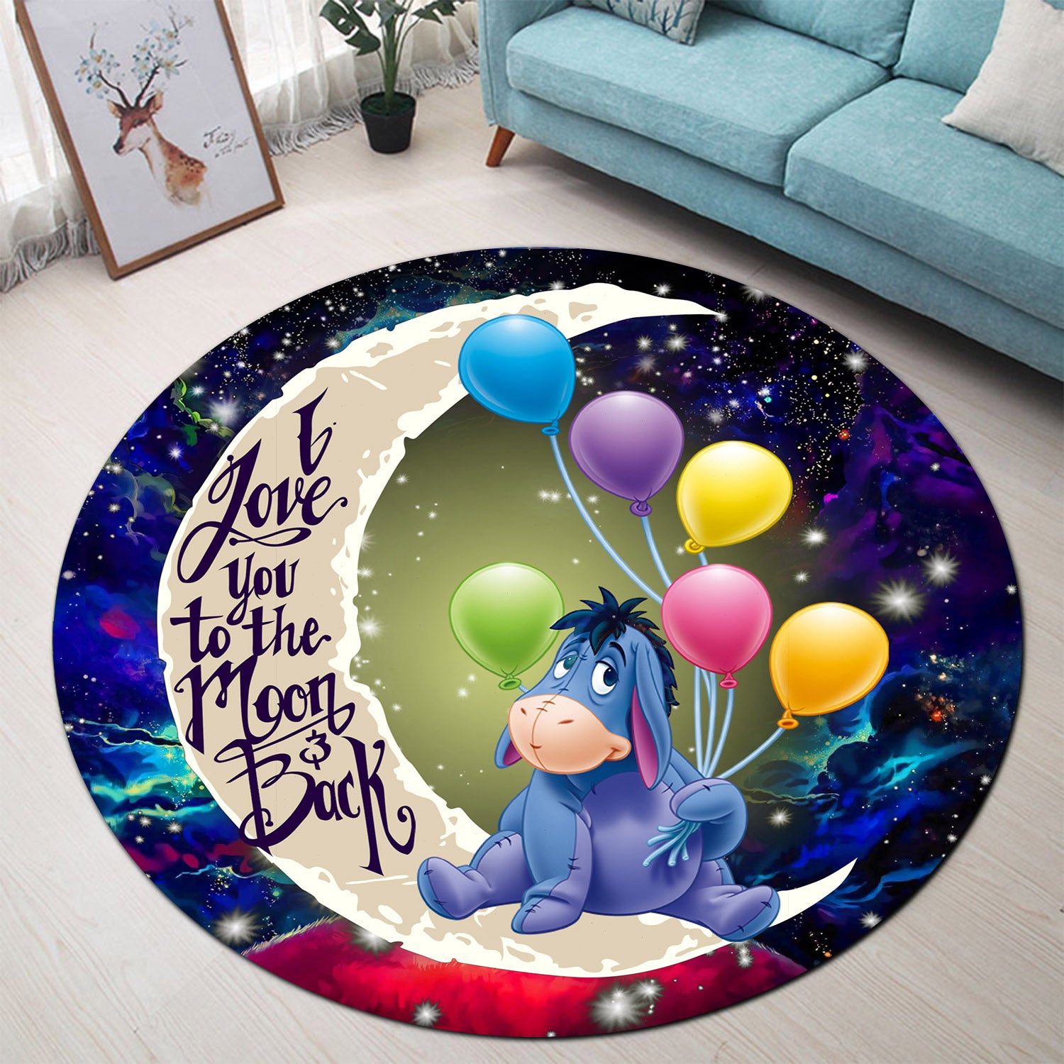 Eeyore Winnie The Pooh Love You To The Moon Galaxy Round Carpet Rug Bedroom Livingroom Home Decor