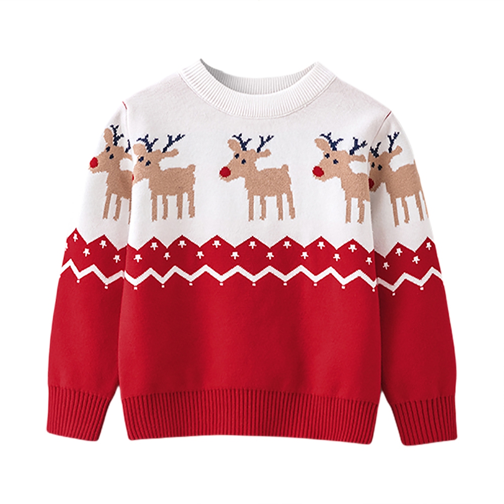 Autumn Fall Winter Girls Boys Knit Sweater Christmas Outifts Elk Knitted Sweaters Screw Neck Warm Pullover Clothes 2-7T For Kids alx