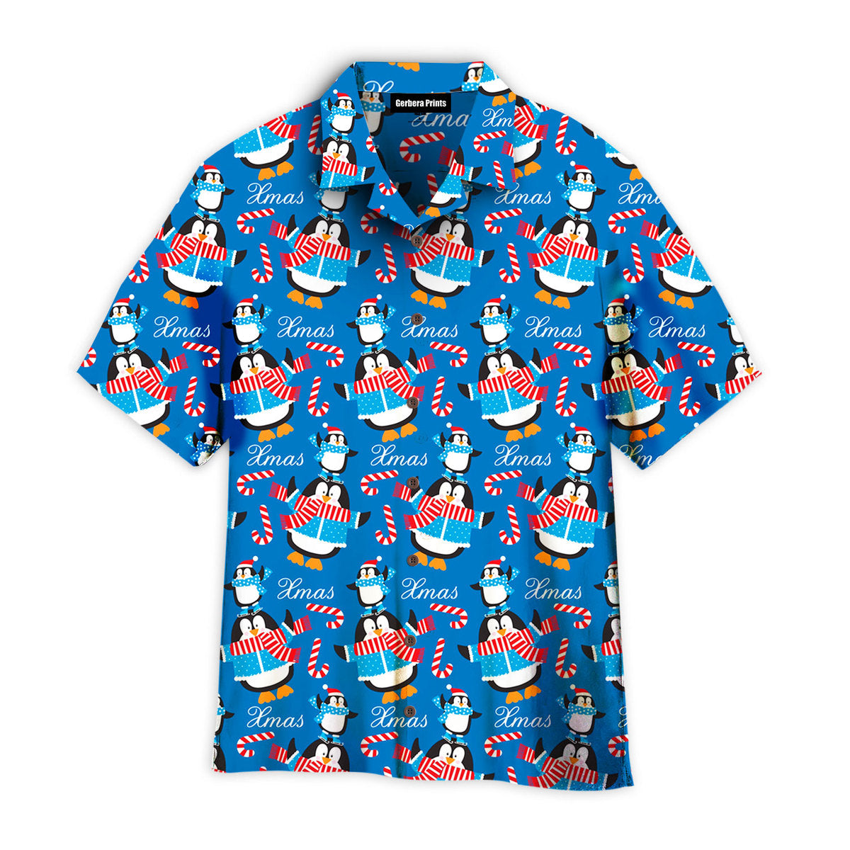 Cute Christmas Penguin Pattern Blue Aloha Hawaiian Shirts For Men And For Women Wt7566