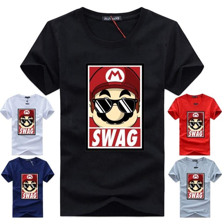 Newest Summer Mario Swag Rap Men T Shirt Short Sleeve Casual Tops Cool Tee Fashion Printed T-shirts black