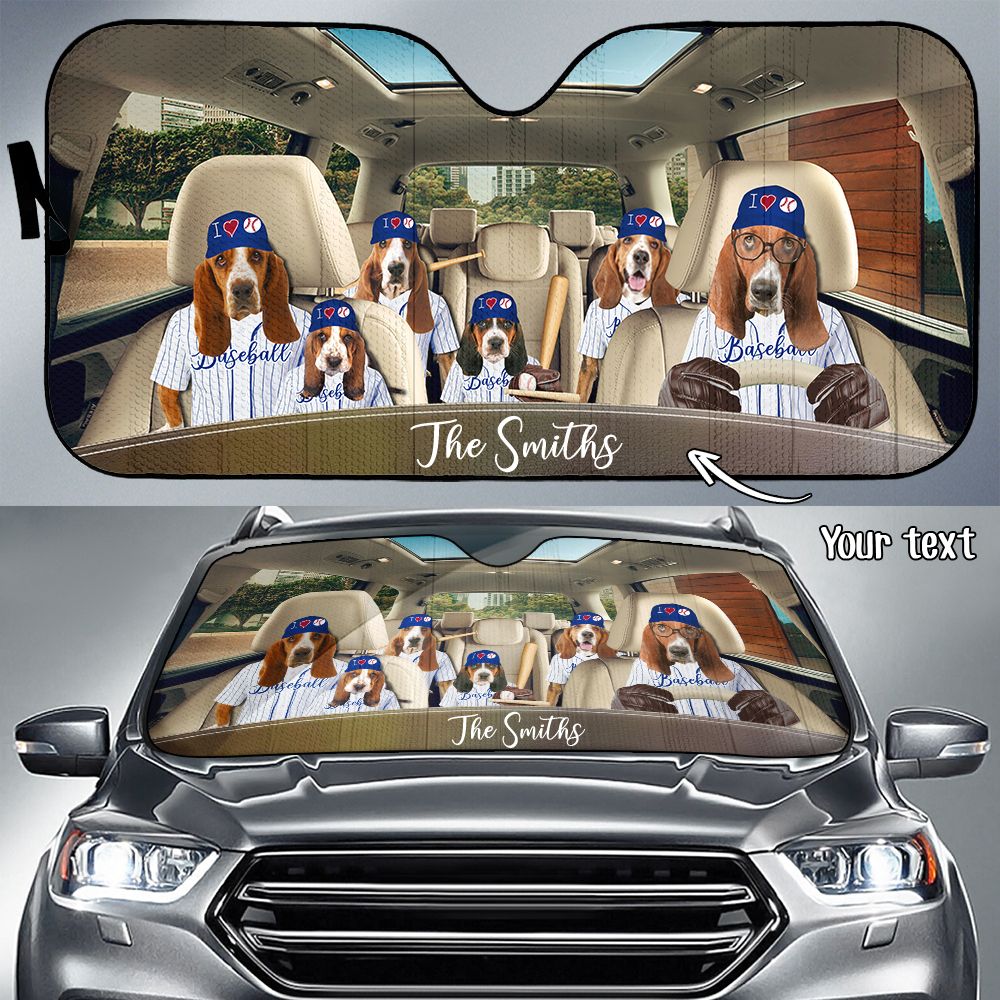 Basset Hound Baseball Custom Name Car Sun Shade 17 NDC0260