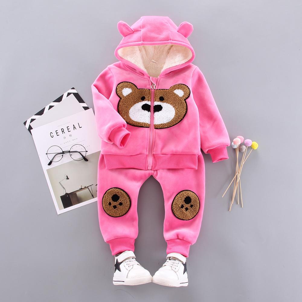 Baby Girls Clothing Sets Kids Boys Winter Thick Plush Cotton Long Sleeve Warm Outerwear+Pants Suit Toddler Set For 1-4 Years alx