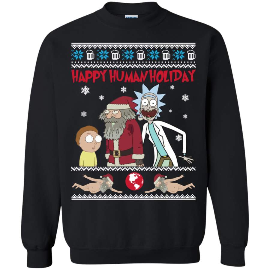 AGR Rick And Morty Happy Human Holiday Ugly Christmas Long Sleeve T Shirt