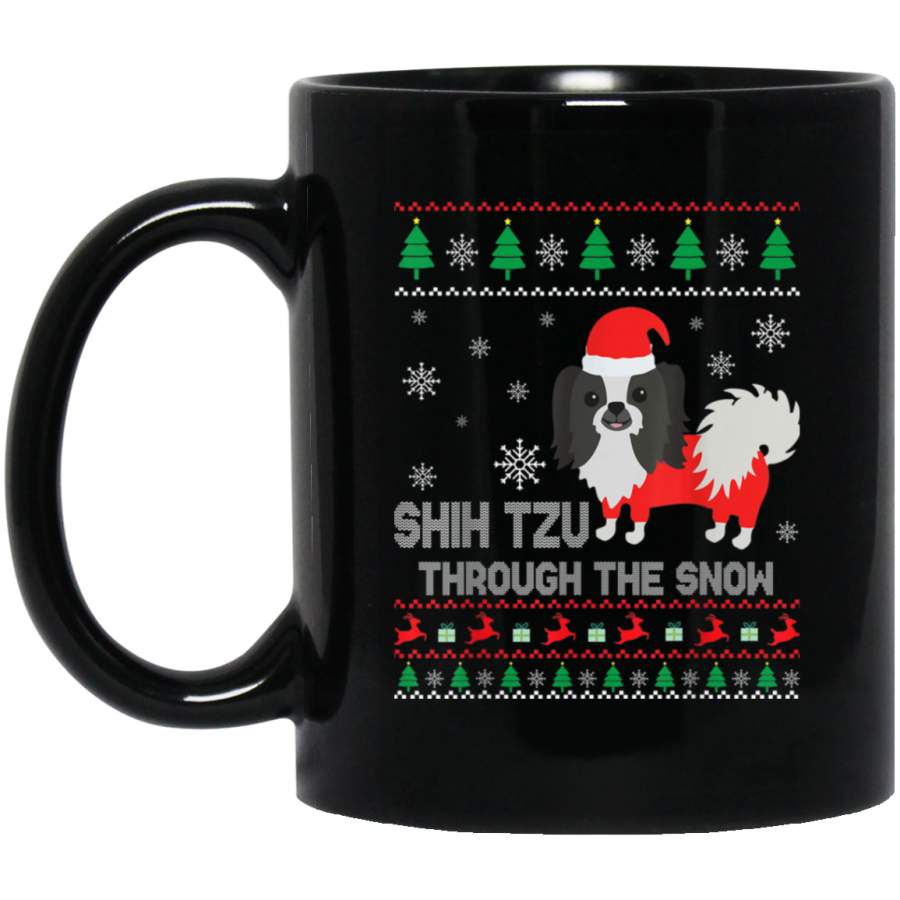 Shih Tzu With Noel Costume Through The Snow Ugly Sweater 11 oz 15 oz Mug Black