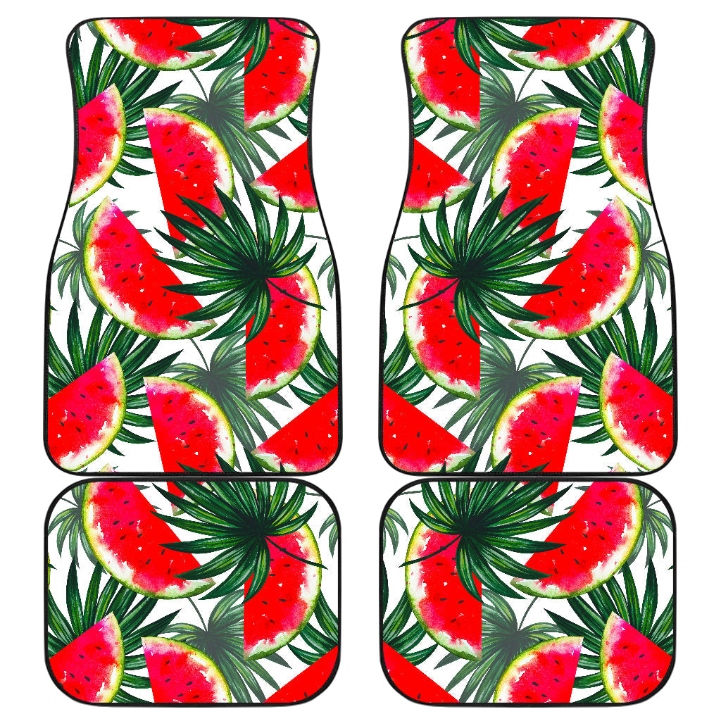 White Palm Leaf Watermelon Pattern Print Front And Back Car Floor Mats, Front Car Mat