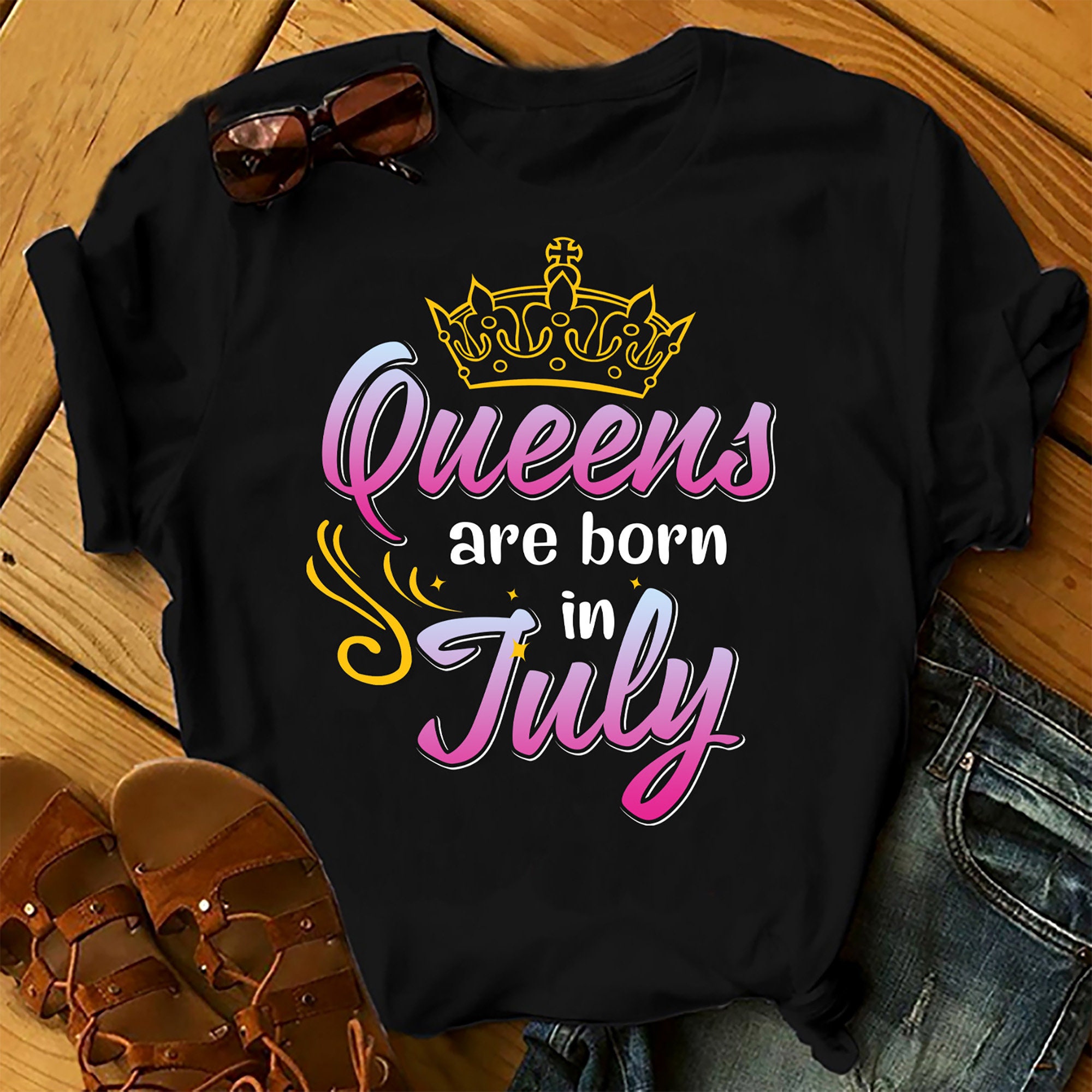 Personalised Custom Birthday Month T-shirt Queens Are Born In July Shirts Women Birthday T Shirts, Summer Tops Beach T Shirts