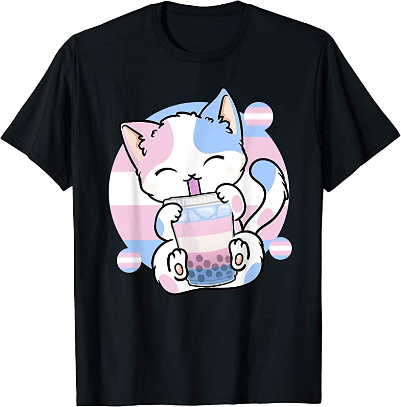 Cat Boba Tea Bubble Tea Anime Kawaii Neko Transgender Kitten T-Shirt