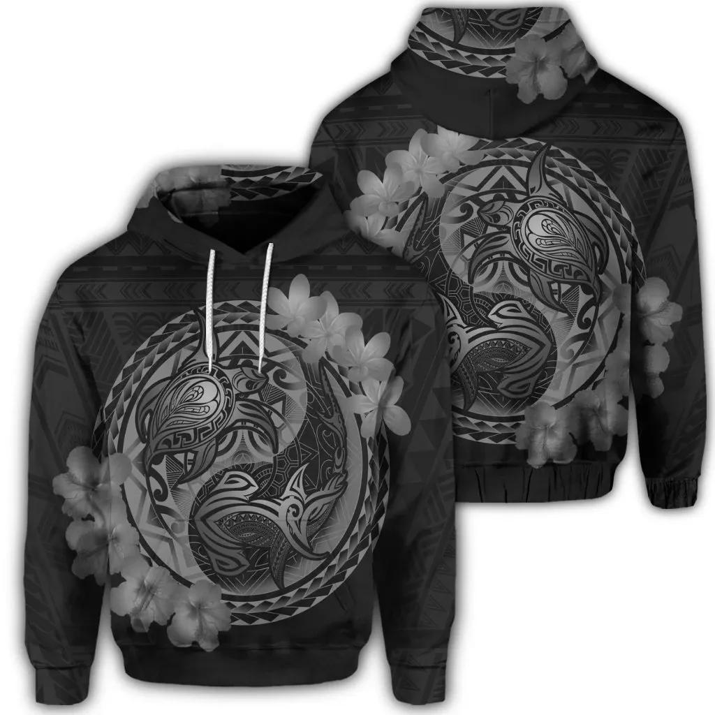 Alohawaii Hoodie – Hawaiian Yin Yang Turtle Shark Hibiscus Plumeria Hoodie – Gray – Ah – J4R