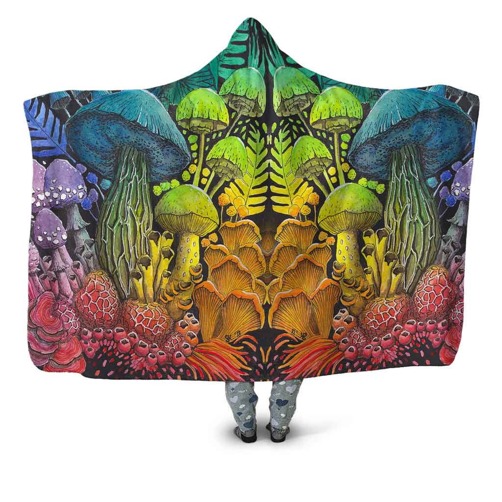 ViticStore™ Hippie Style 3D All Over Printed Colorful Drawn Mushrooms – Hooded Blanket