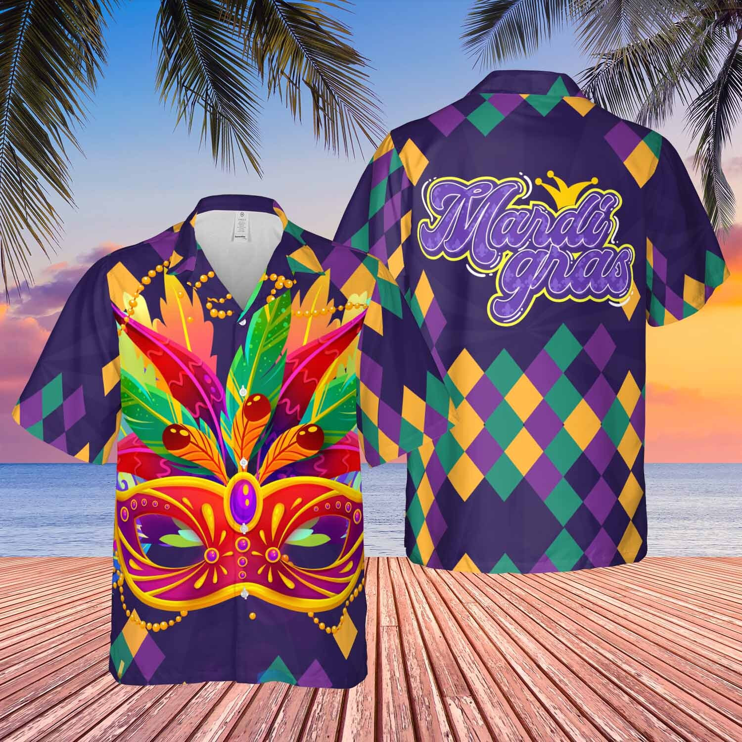 Party Face Mask Feather Mardi Gras Hawaiian Shirt Gift For Men Women Ha101692