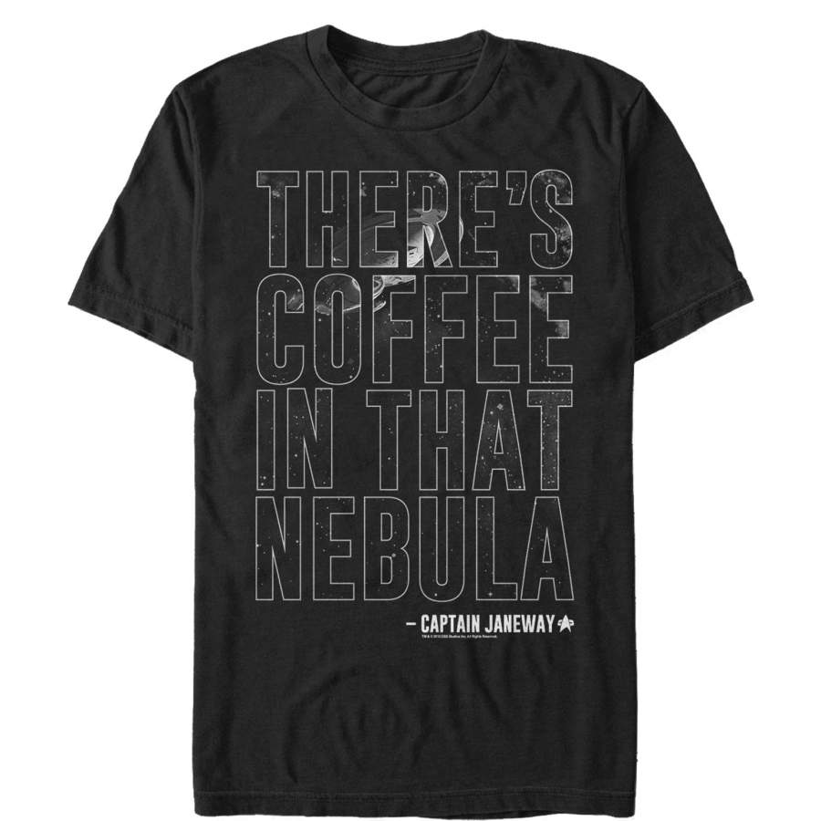 Star Trek Men’s Voyager Janeway Coffee in Nebula  T Shirt