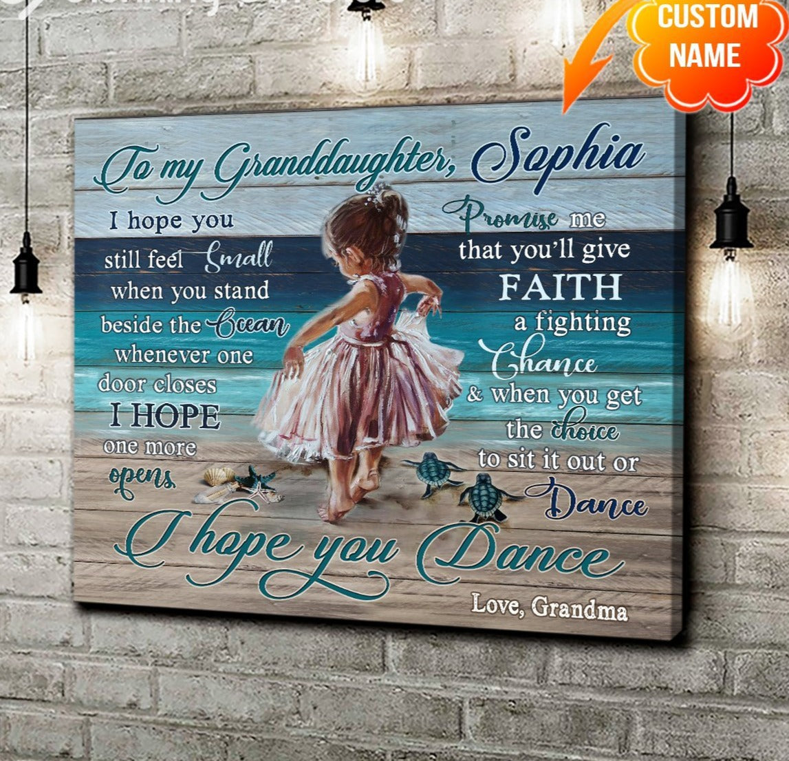 Personalized Name Text Granddaughter’s Beach Turtle Canvas, Poster Wall Hanging Art Print Gift From