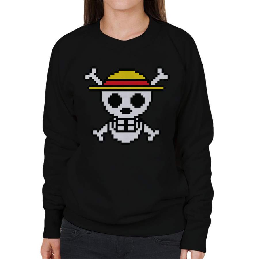 Straw Hat Skull And Cross Bones Pixel One Piece Women’s Sweatshirt