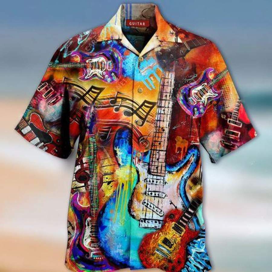 Colorful Guitar Art Hawaii Aloha Shirts Ha40127