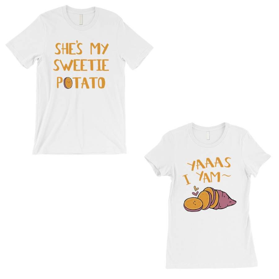 Sweet Potato Yam Matching Couple Gift Shirts White For Anniversary