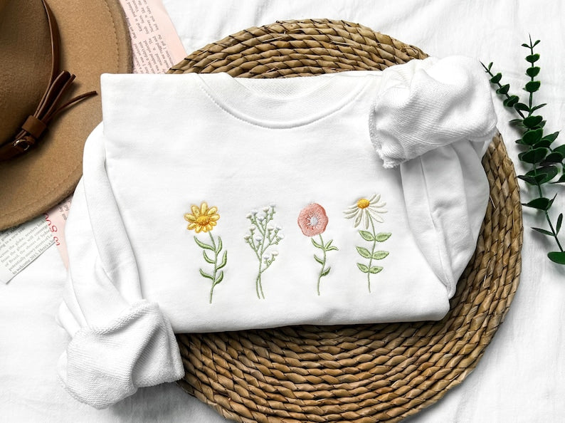 Wildflowers Embroidered Sweatshirt 2D Crewneck Sweatshirt All Over Print Sweatshirt For Women Sweatshirt For Men Sws3224