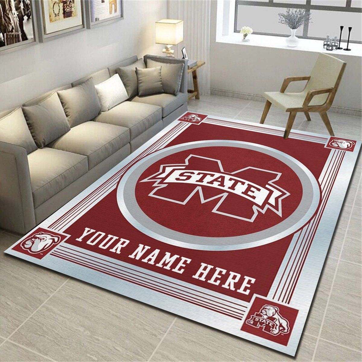 Mississippi State Bulldogs Personalized Area Rugs, Living Room Bedroom Carpet, Customized Man Cave Floor Mat