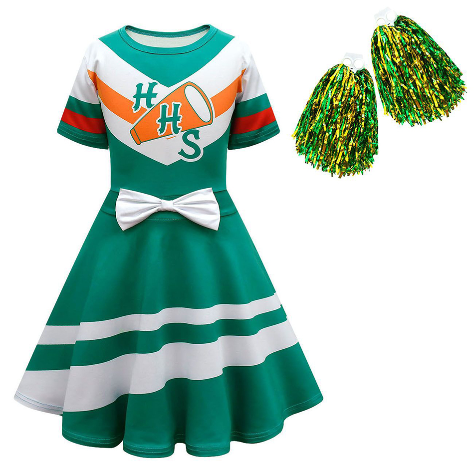 Stranger Things Season 4 Kid Girls Cheerleader Chrissy Cunningham Cosplay Costume Props Hawkins High School Lucas Sinclair Dress alx