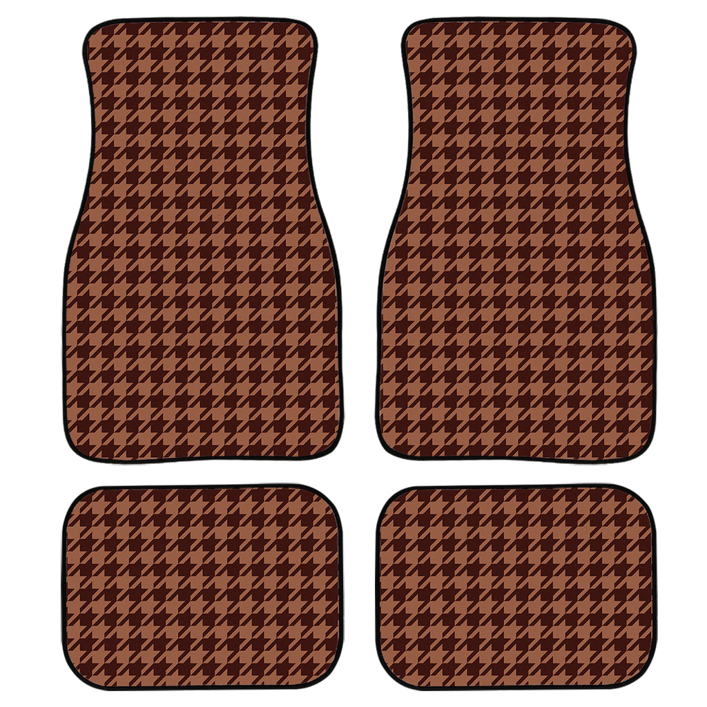 Red Brown Houndstooth Pattern Print Front And Back Car Floor Mats, Front Car Mat