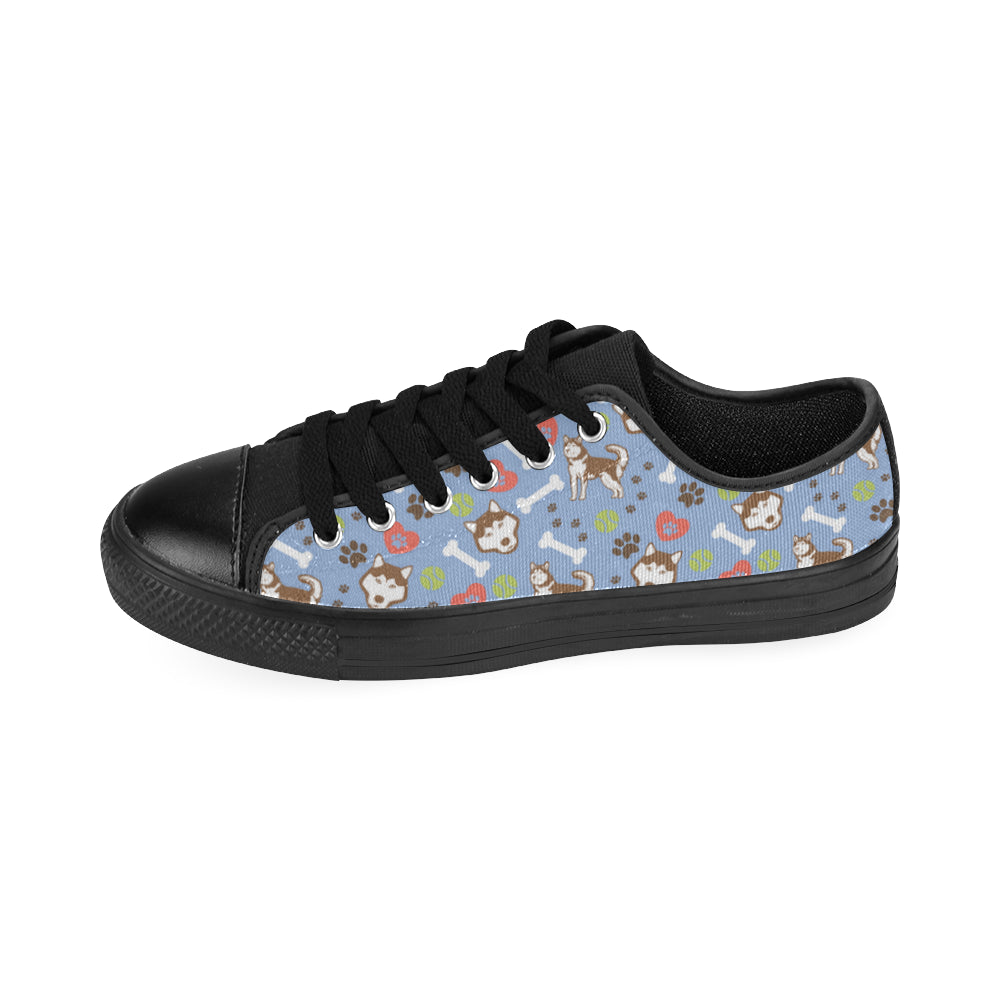 Alaskan Malamute Pattern Black Low Top Canvas Shoes for Kid