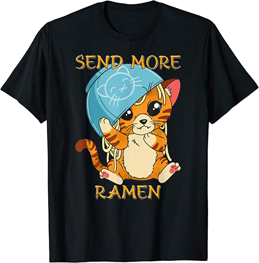 Cute Anime Kawaii Kitten Ramen Bowl Cat T-Shirt