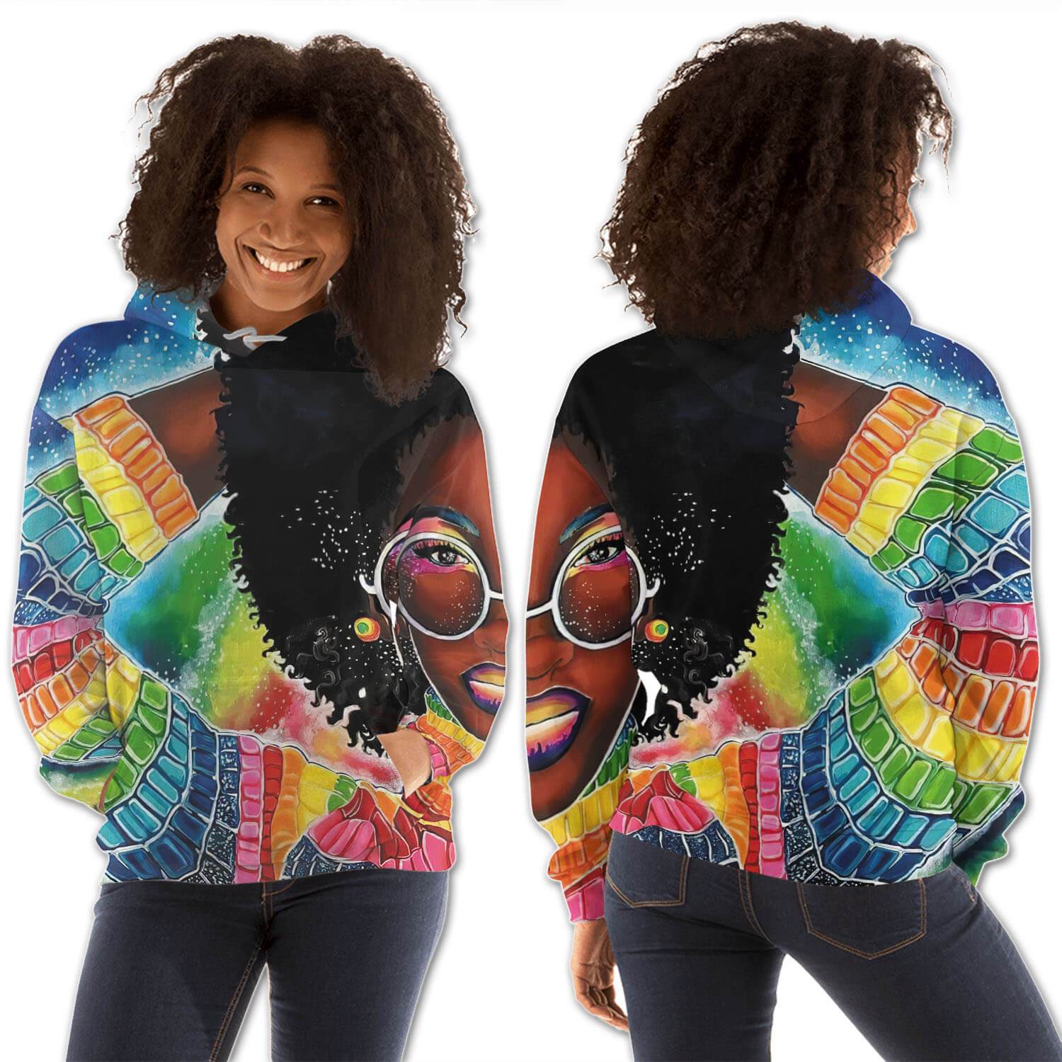 African American Hoodies Beautiful Black American Woman All Over Print Womens Hooded Sweatshirt Modern Afrocentric Clothing BPS23342