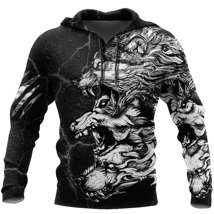 3D Three Gray Wolfs Tattoo Over Printed Shirt for Men and Women TP