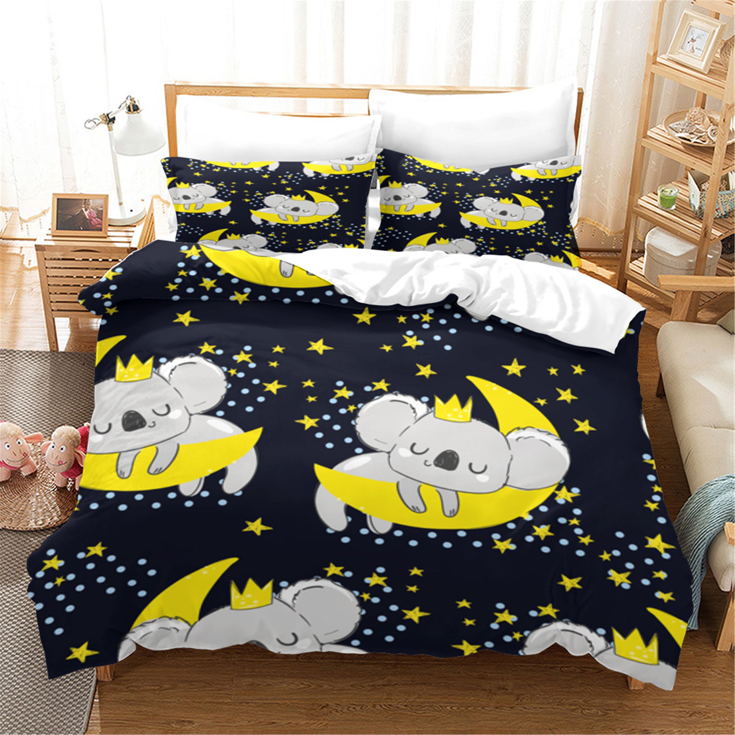 3D Cartoon Animal Koala Moon Star Quilt Cover Set Bedding Set Duvet Cover Pillowcases 7