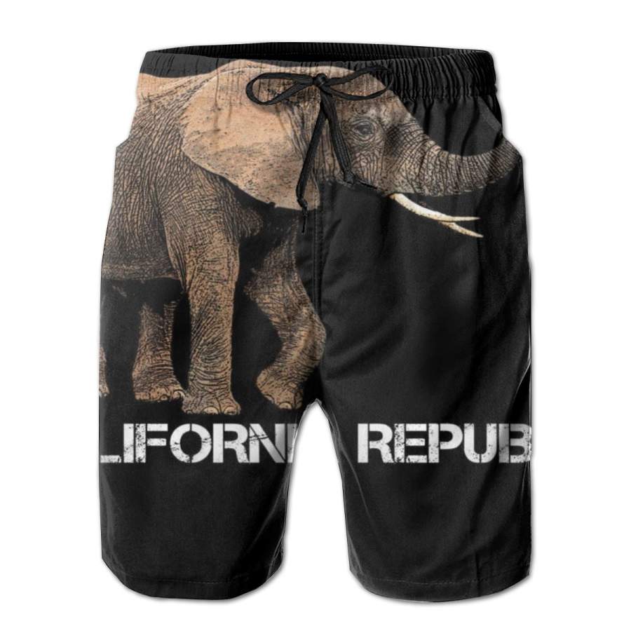 2 Pack California Republic Elephant Horizontal Poster Men Swim Trunks Drawstring Elastic Waist Quick Dry Beach Shorts with Mesh Lining Swimwear Bathing Suits