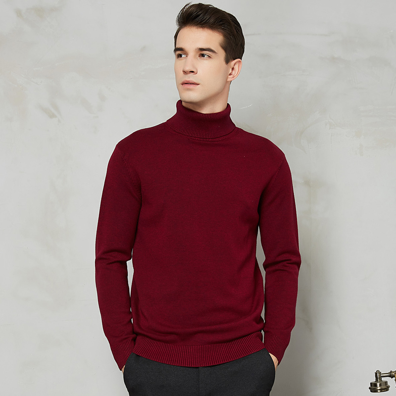 Autumn Winter Warm Men Turtleneck Warm Wool Cotton Sweaters Solid Color Casual Knitter Pullovers New Year Red Christmas Sweater alx