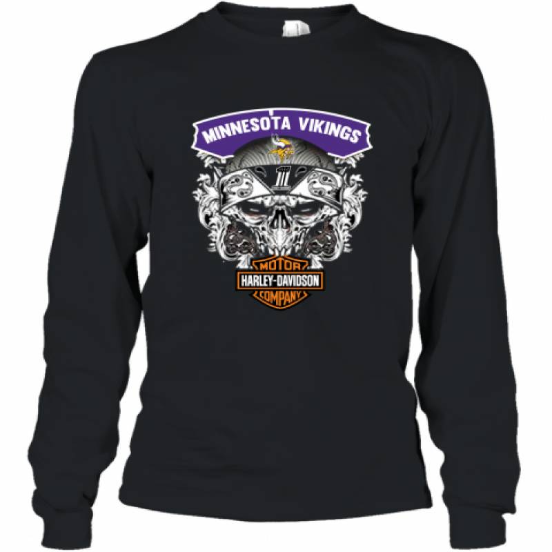 Skull Minnesota Vikings Harley Davidson shirt Long Sleeve T-Shirt