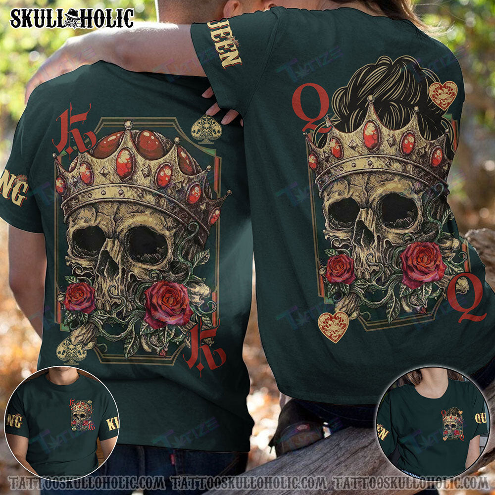 Matching Couple Shirt King Queen Vintage Rose Couple 3D All Over Printed Shirt, Sweatshirt, Hoodie, Bomber Jacket Size S – 5Xl